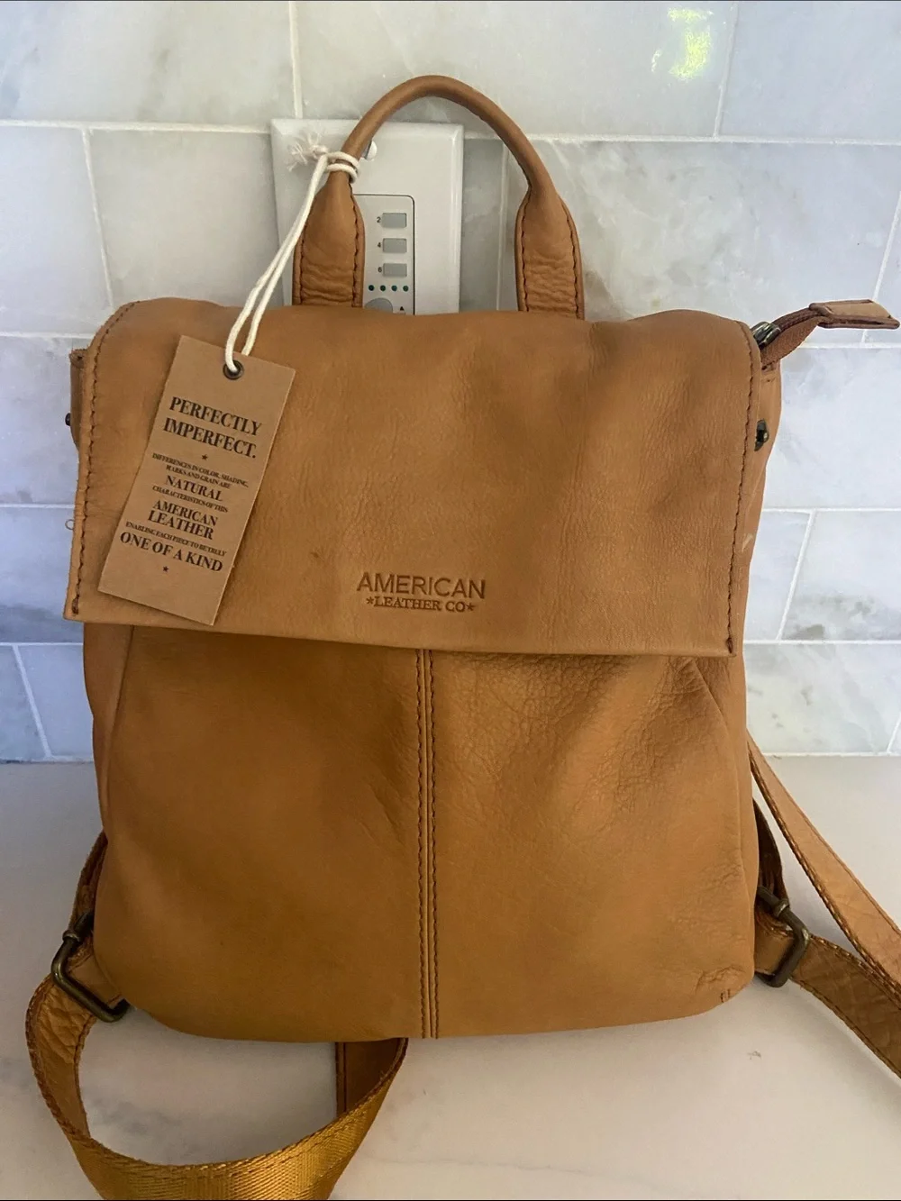 Tan Leather Daypack Backpack